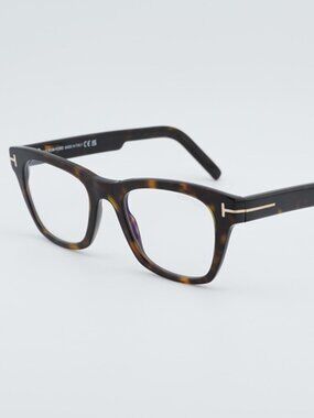 Tom Ford FT5886-B 052 Eyeglasses Havana 50mm Square Frame, Blue Light Block